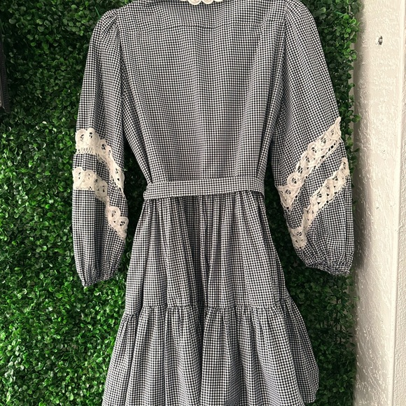 Maje Navy Blue and White Gingham Dress with Lace Details - Picture 5 of 5